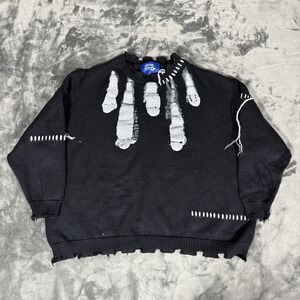 Aelfric Eden Sweater Size Large Black White Ghost Knit Cropped Distressed Grunge